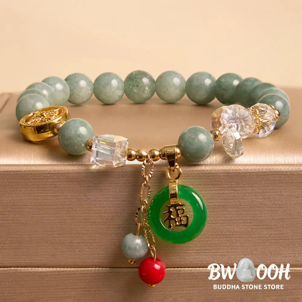 Buddha Stones Strawberry Quartz Jade Fu Character Charm Healing Bracelet - BWOOOH - Bracelet