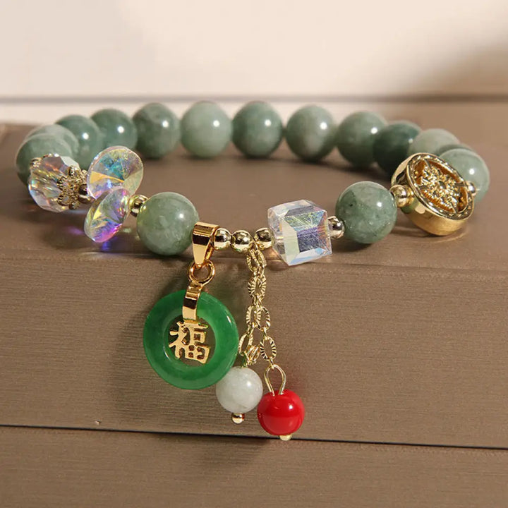BWOOOH Strawberry Quartz Jade Fu Character Charm Healing Bracelet - Strawberry Quartz(Wrist Circumference