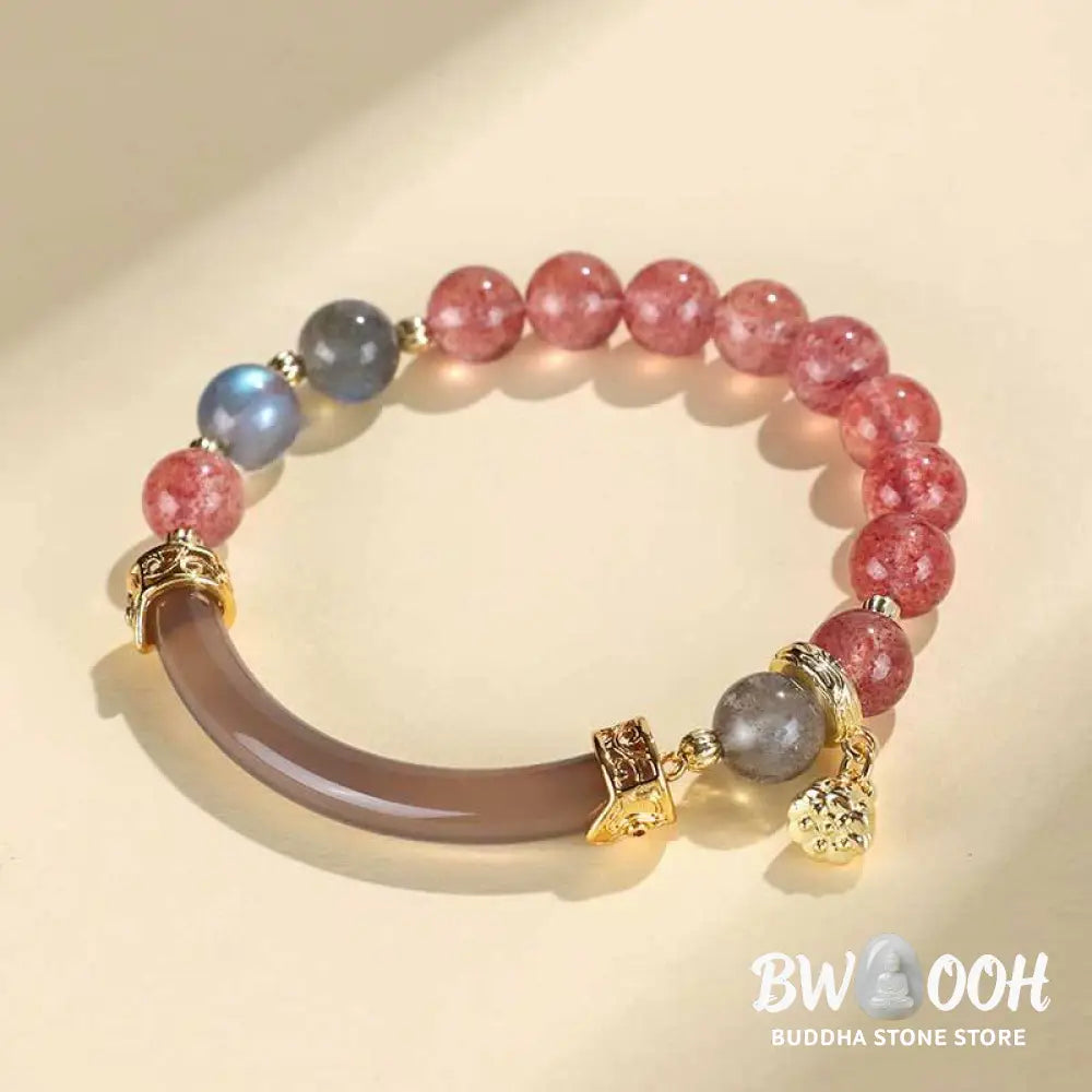 Buddha Stones Strawberry Quartz Labradorite Fluorite Pearl Cuff Half Bracelet Bangle - BWOOOH - Bracelet