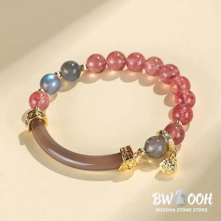 Buddha Stones Strawberry Quartz Labradorite Fluorite Pearl Cuff Half Bracelet Bangle - BWOOOH - Bracelet