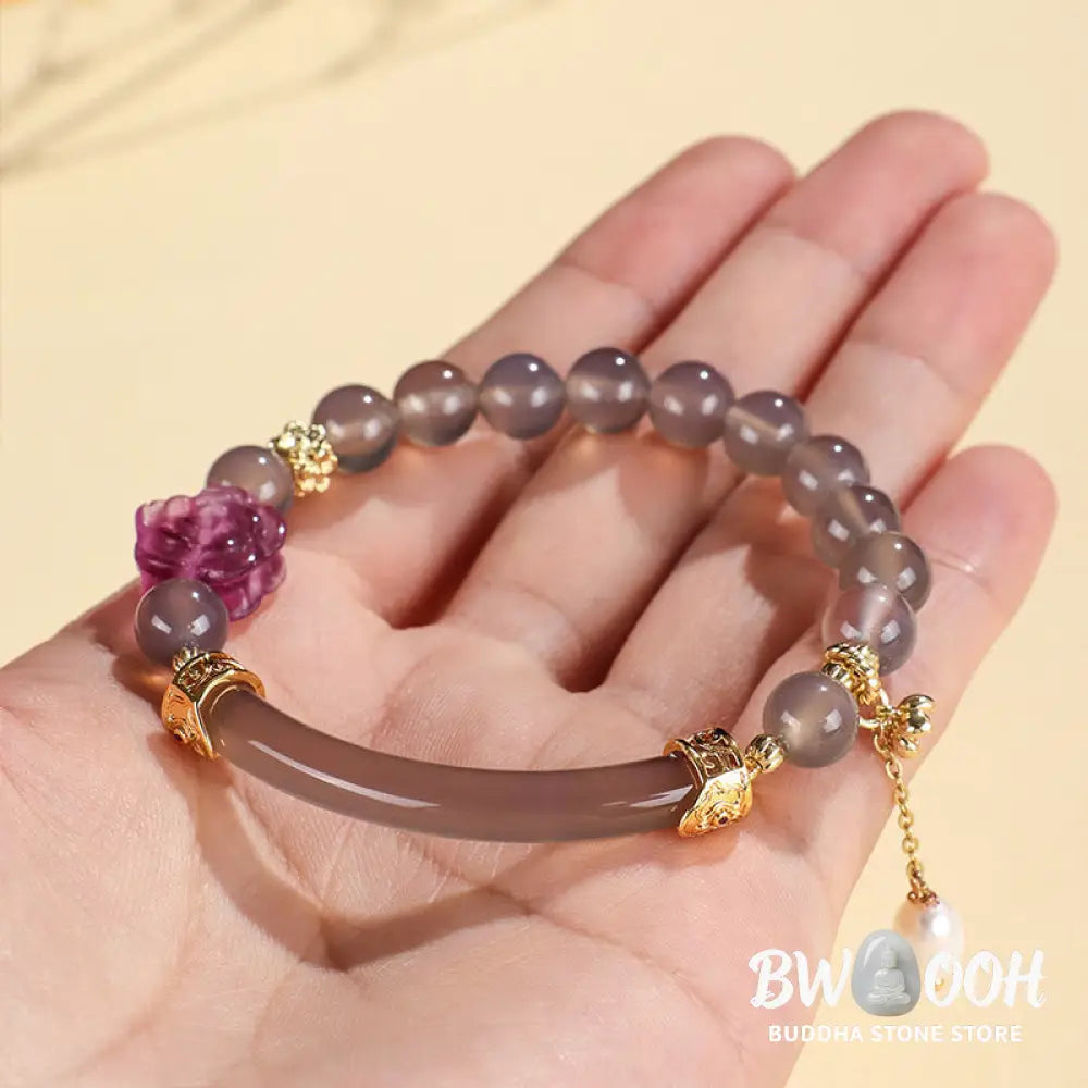 Buddha Stones Strawberry Quartz Labradorite Fluorite Pearl Cuff Half Bracelet Bangle - BWOOOH - Bracelet