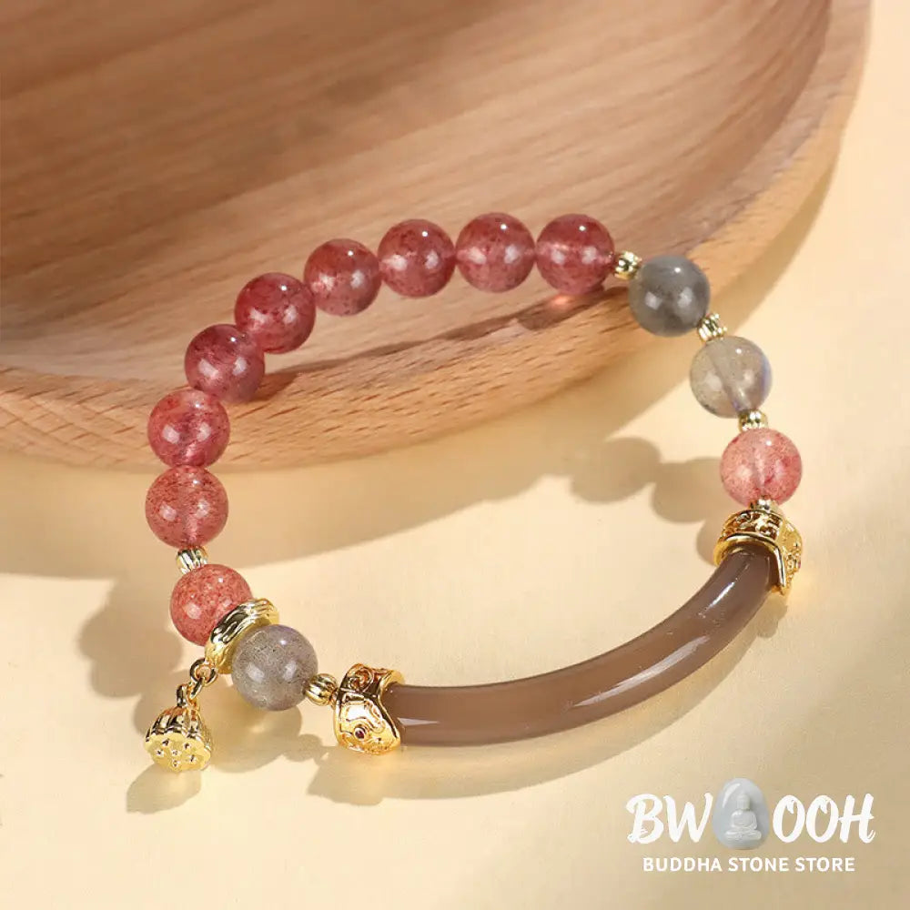 Buddha Stones Strawberry Quartz Labradorite Fluorite Pearl Cuff Half Bracelet Bangle - BWOOOH - Bracelet