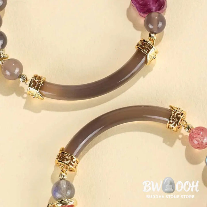 Buddha Stones Strawberry Quartz Labradorite Fluorite Pearl Cuff Half Bracelet Bangle - BWOOOH - Bracelet