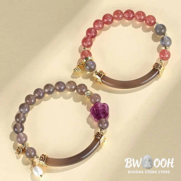 Buddha Stones Strawberry Quartz Labradorite Fluorite Pearl Cuff Half Bracelet Bangle - BWOOOH - Bracelet