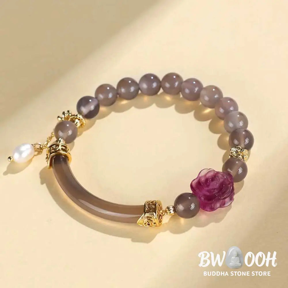 Buddha Stones Strawberry Quartz Labradorite Fluorite Pearl Cuff Half Bracelet Bangle - BWOOOH - Bracelet
