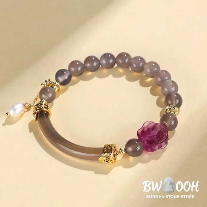Buddha Stones Strawberry Quartz Labradorite Fluorite Pearl Cuff Half Bracelet Bangle - BWOOOH - Bracelet