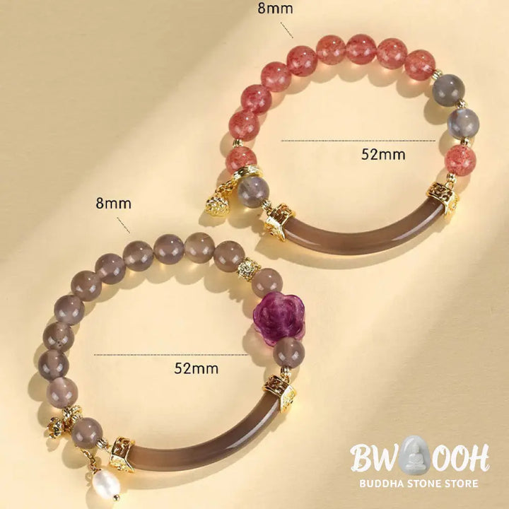 Buddha Stones Strawberry Quartz Labradorite Fluorite Pearl Cuff Half Bracelet Bangle - BWOOOH - Bracelet