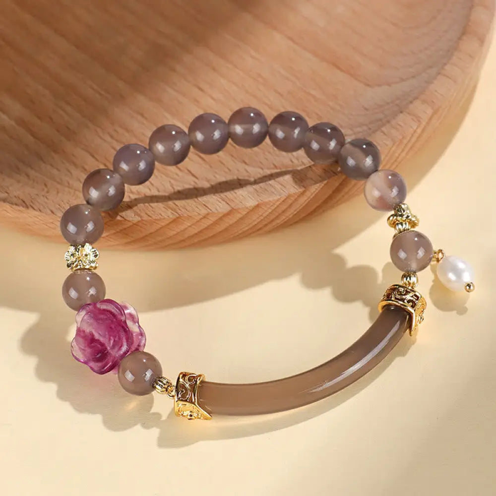 Buddha Stones Strawberry Quartz Labradorite Fluorite Pearl Cuff Half Bracelet Bangle - BWOOOH - Labradorite Fluorite