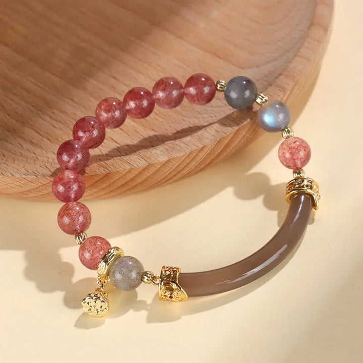 BWOOOH Strawberry Quartz Labradorite Fluorite Pearl Cuff Half Bracelet Bangle - BWOOOH - Strawberry Quartz