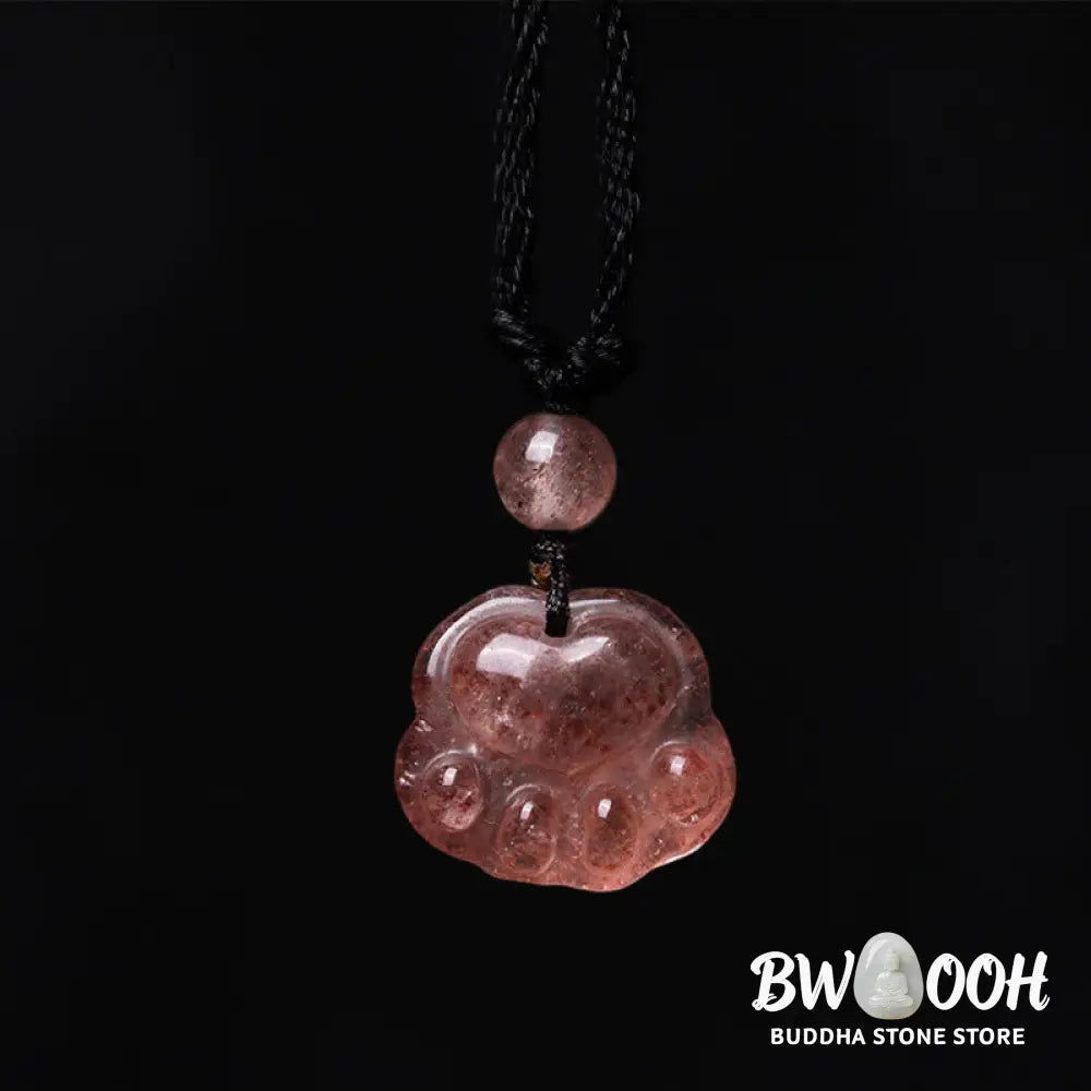 Buddha Stones Strawberry Quartz Lovely Cat Paw Claw Healing Necklace Pendant - BWOOOH - Strawberry Quartz(Love♥Healing)