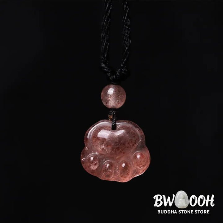 Buddha Stones Strawberry Quartz Lovely Cat Paw Claw Healing Necklace Pendant - BWOOOH - Strawberry Quartz(Love♥Healing)