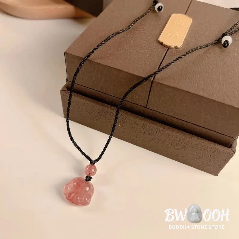 Buddha Stones Strawberry Quartz Lovely Cat Paw Claw Healing Necklace Pendant - BWOOOH - Strawberry Quartz(Love♥Healing)