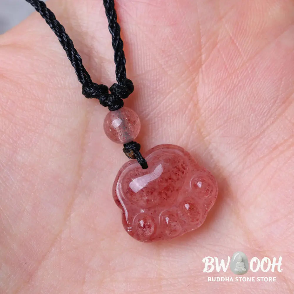 Buddha Stones Strawberry Quartz Lovely Cat Paw Claw Healing Necklace Pendant - BWOOOH - Strawberry Quartz(Love♥Healing)