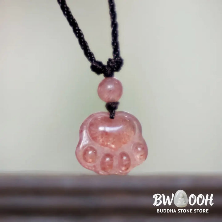 Buddha Stones Strawberry Quartz Lovely Cat Paw Claw Healing Necklace Pendant - BWOOOH - Strawberry Quartz(Love♥Healing)