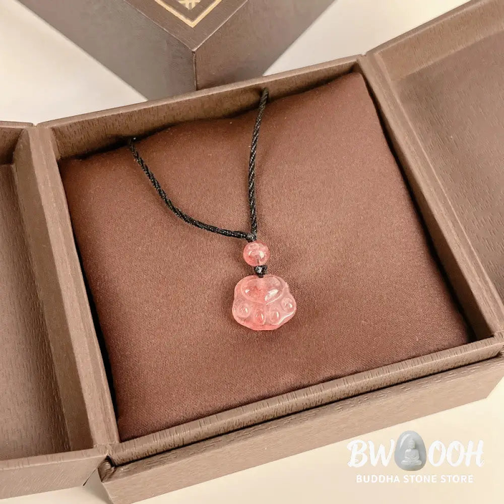 Buddha Stones Strawberry Quartz Lovely Cat Paw Claw Healing Necklace Pendant - BWOOOH - Strawberry Quartz(Love♥Healing)