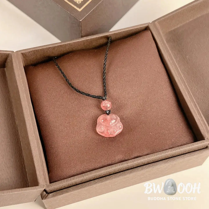 Buddha Stones Strawberry Quartz Lovely Cat Paw Claw Healing Necklace Pendant - BWOOOH - Strawberry Quartz(Love♥Healing)