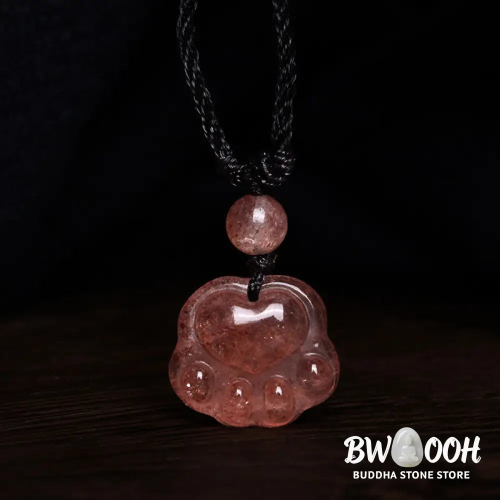 Buddha Stones Strawberry Quartz Lovely Cat Paw Claw Healing Necklace Pendant - BWOOOH - Strawberry Quartz(Love♥Healing)