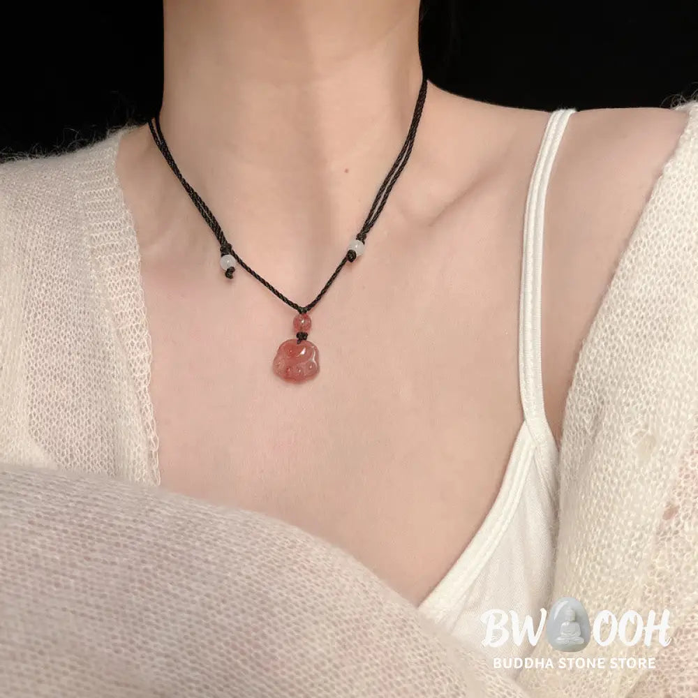 Buddha Stones Strawberry Quartz Lovely Cat Paw Claw Healing Necklace Pendant - BWOOOH - Strawberry Quartz(Love♥Healing)