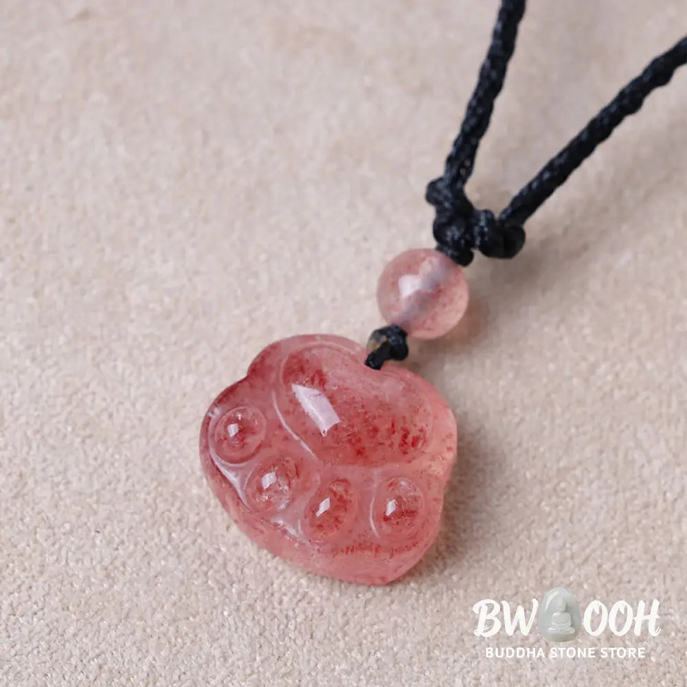 Buddha Stones Strawberry Quartz Lovely Cat Paw Claw Healing Necklace Pendant - BWOOOH - Strawberry Quartz(Love♥Healing)