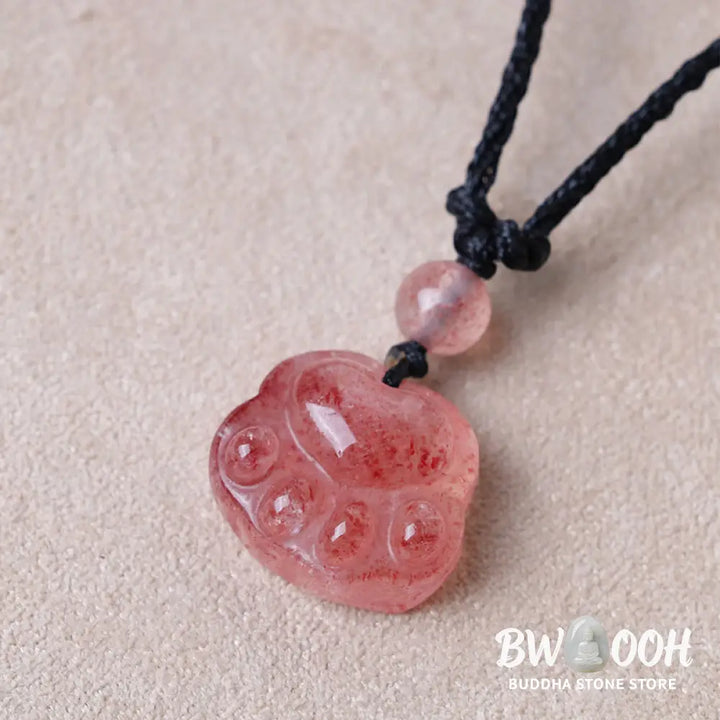 Buddha Stones Strawberry Quartz Lovely Cat Paw Claw Healing Necklace Pendant - BWOOOH - Strawberry Quartz(Love♥Healing)