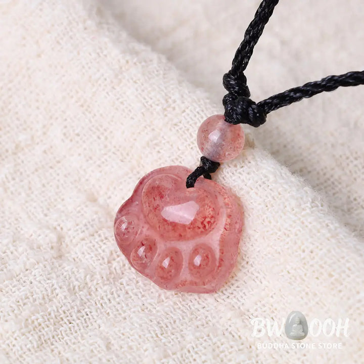 Buddha Stones Strawberry Quartz Lovely Cat Paw Claw Healing Necklace Pendant - BWOOOH - Strawberry Quartz(Love♥Healing)