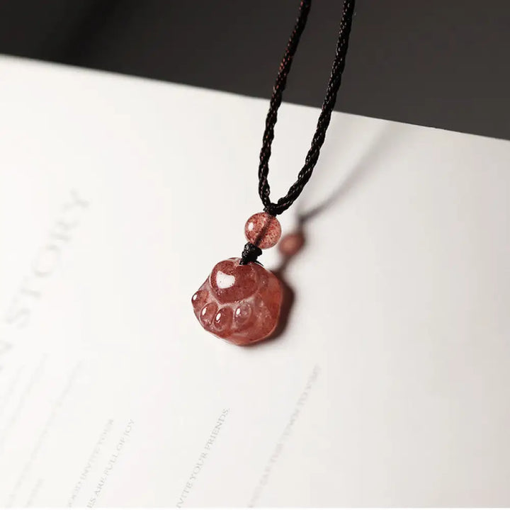BWOOOH strawberry quartz lovely cat paw claw healing necklace pendant