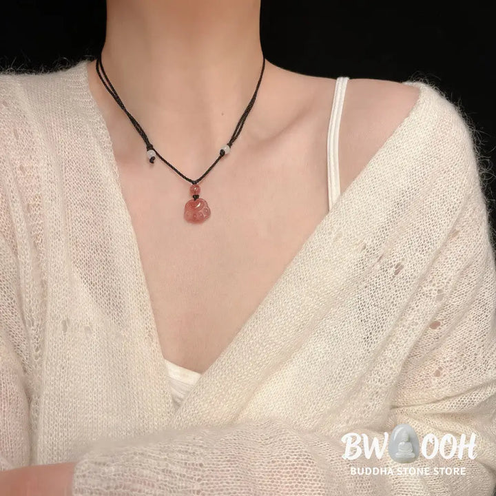 Buddha Stones Strawberry Quartz Lovely Cat Paw Claw Healing Necklace Pendant - BWOOOH - Strawberry Quartz(Love♥Healing)