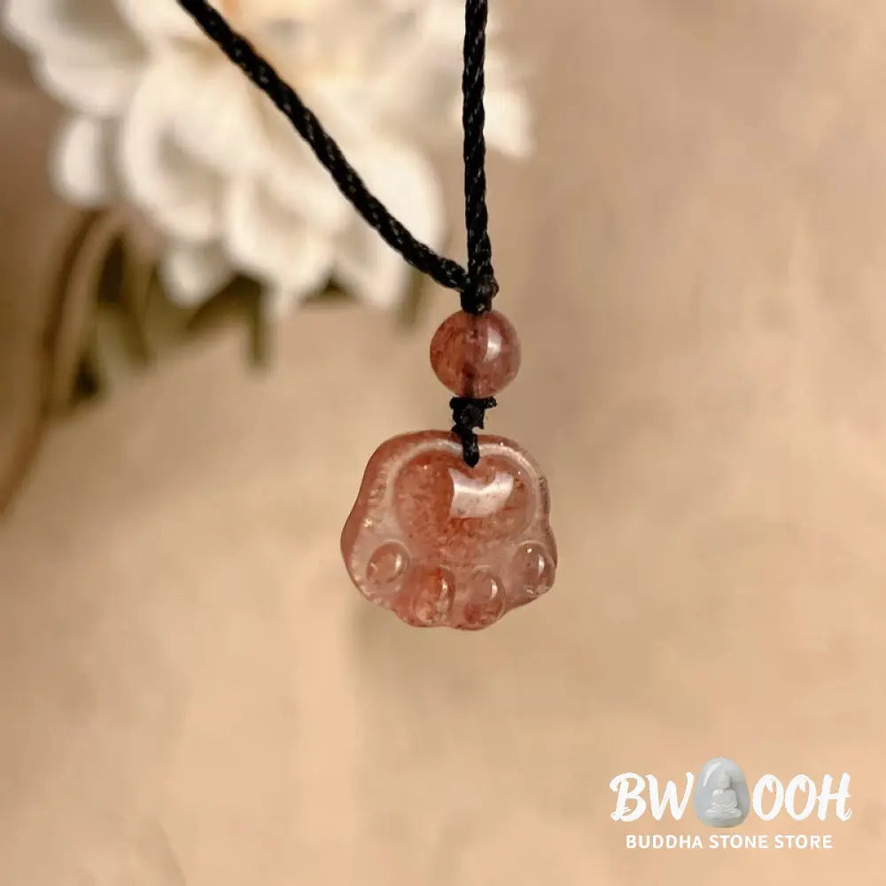 Buddha Stones Strawberry Quartz Lovely Cat Paw Claw Healing Necklace Pendant - BWOOOH - Strawberry Quartz(Love♥Healing)