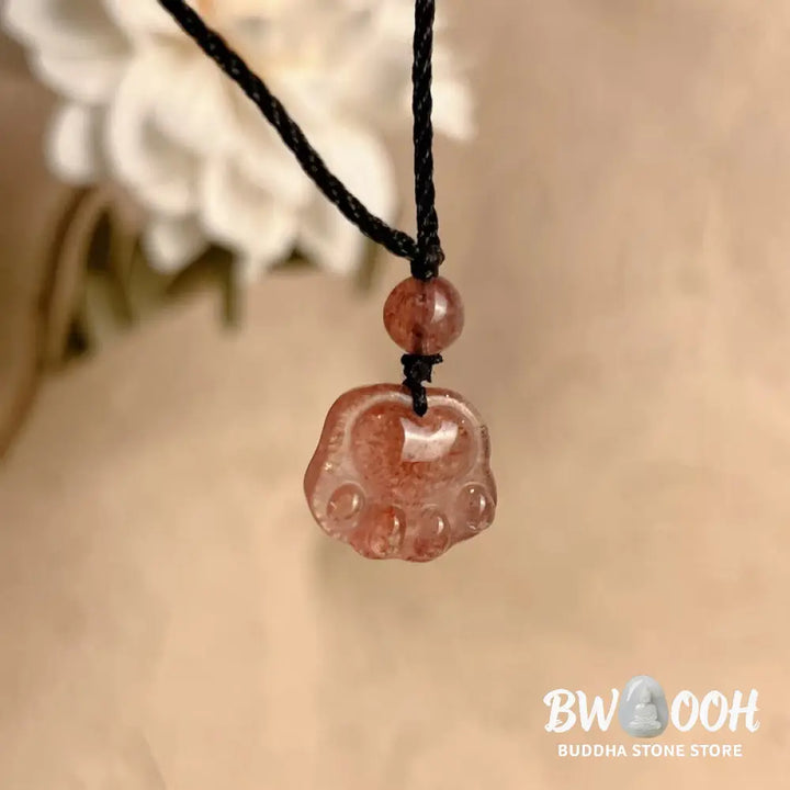 Buddha Stones Strawberry Quartz Lovely Cat Paw Claw Healing Necklace Pendant - BWOOOH - Strawberry Quartz(Love♥Healing)
