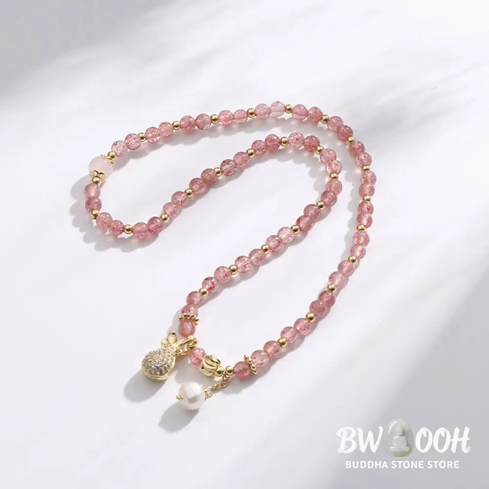 BWOOOH Strawberry Quartz Money Bag Positive Charm Double Wrap Bracelet - Strawberry Quartz(Love♥Healing)