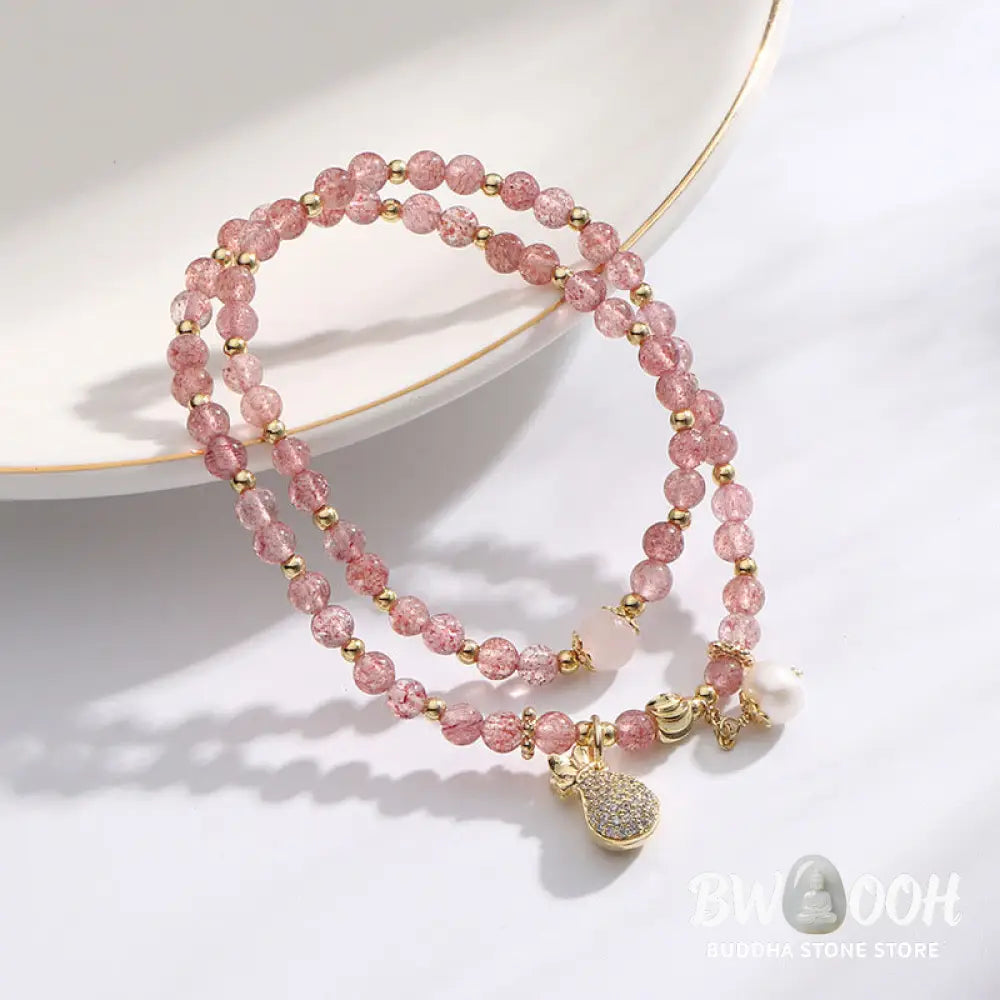 BWOOOH Strawberry Quartz Money Bag Positive Charm Double Wrap Bracelet - Strawberry Quartz(Love♥Healing)