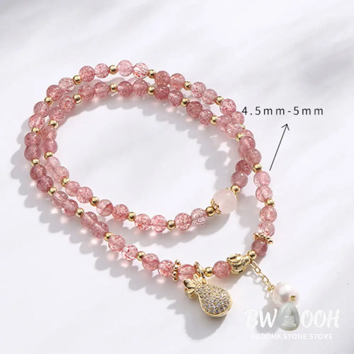 BWOOOH Strawberry Quartz Money Bag Positive Charm Double Wrap Bracelet - Strawberry Quartz(Love♥Healing)