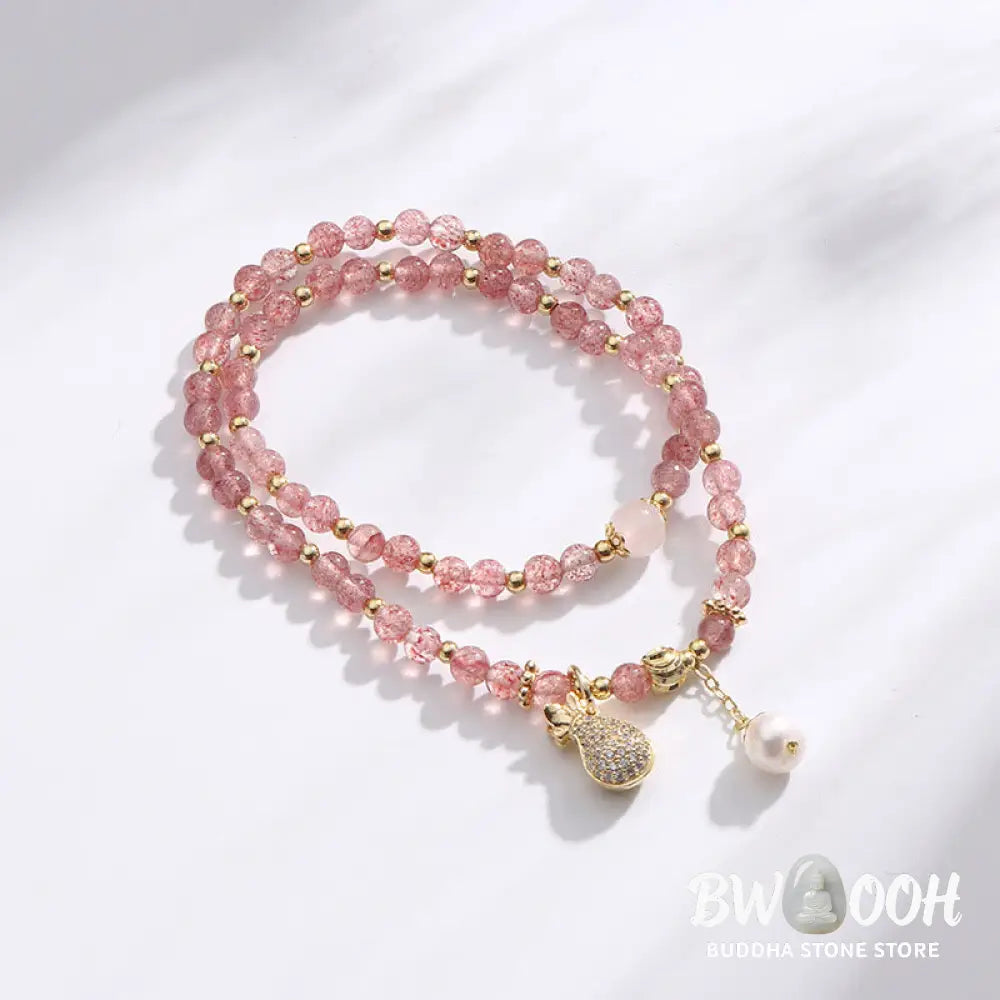 BWOOOH Strawberry Quartz Money Bag Positive Charm Double Wrap Bracelet - Strawberry Quartz(Love♥Healing)