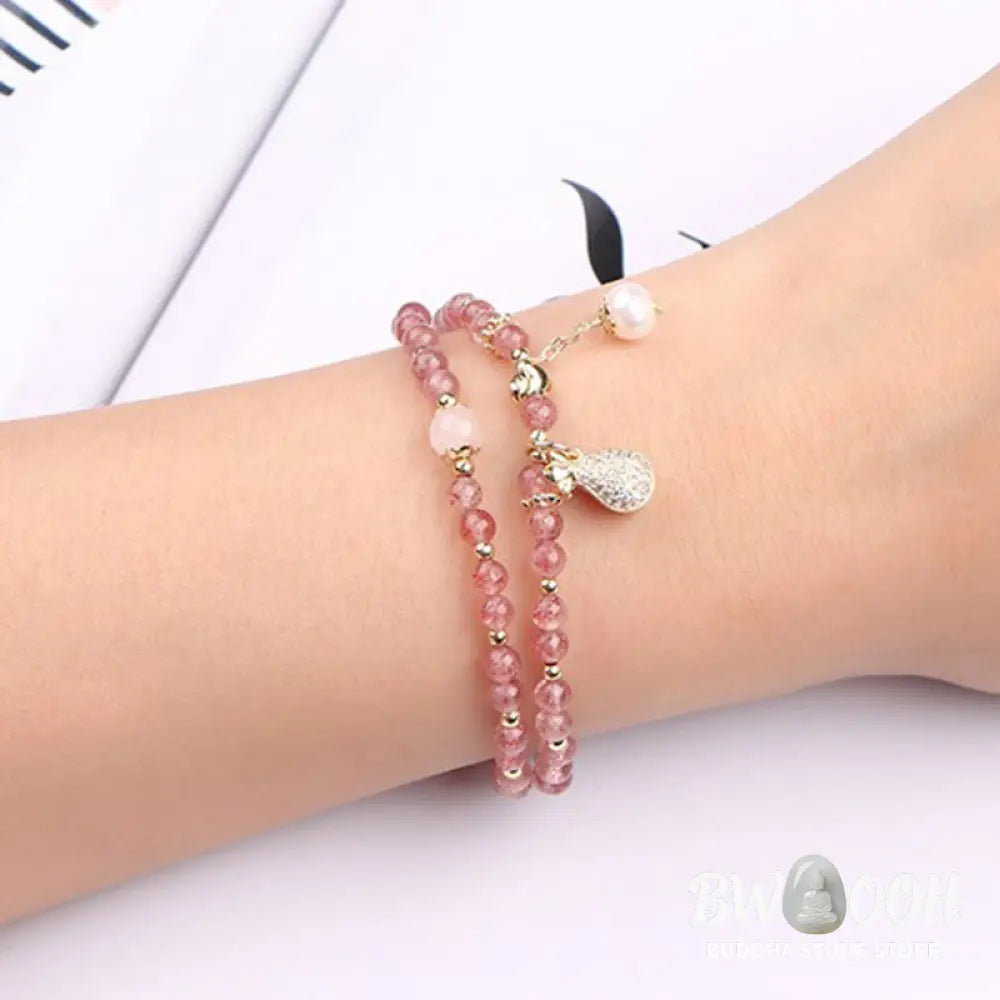 BWOOOH Strawberry Quartz Money Bag Positive Charm Double Wrap Bracelet - Strawberry Quartz(Love♥Healing)