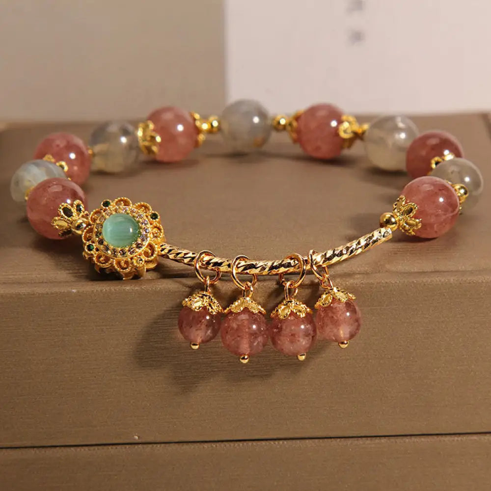 BWOOOH Strawberry Quartz Moonstone Healing Tassel Charm Bracelet - BWOOOH - Strawberry Quartz&Moonstone(Wrist