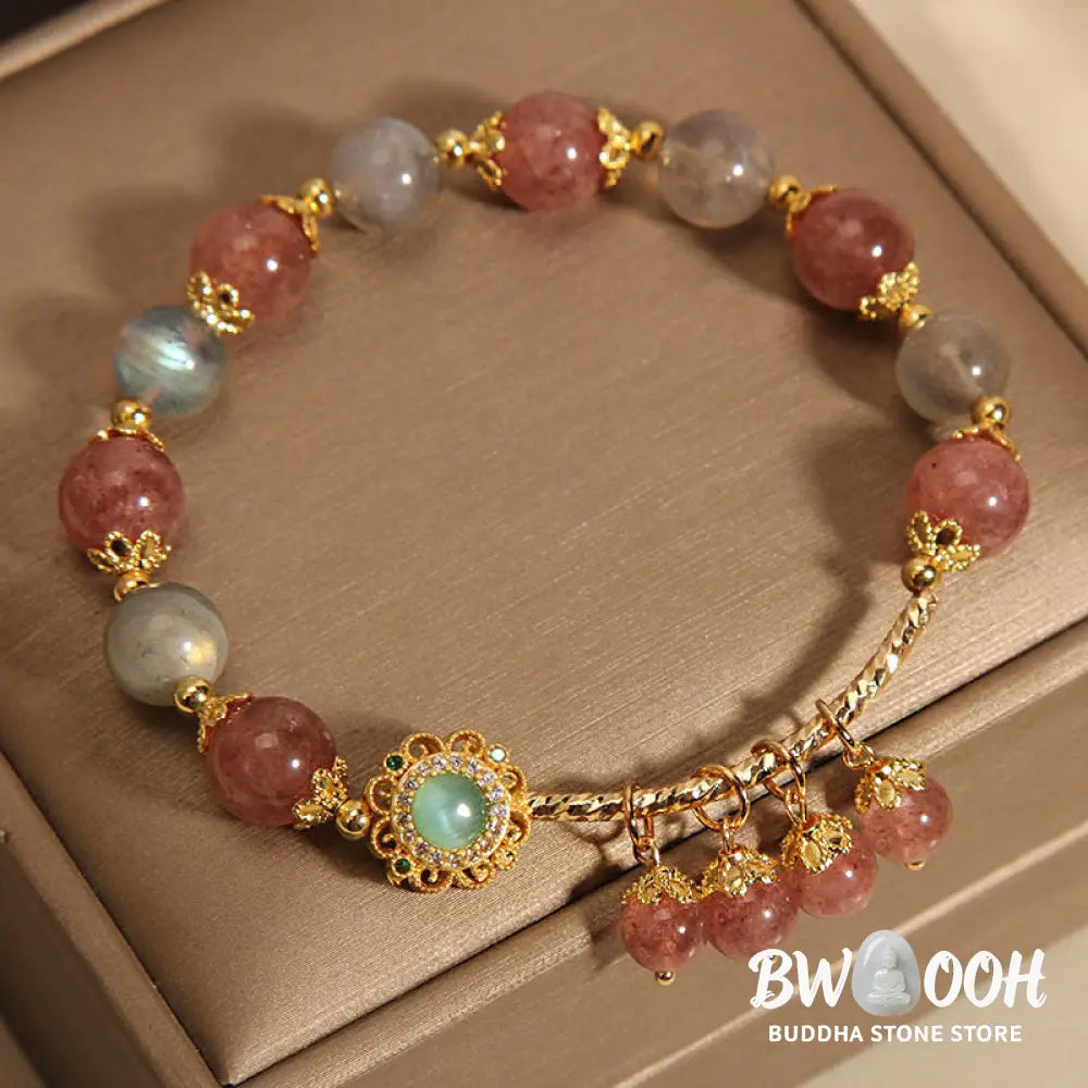 Buddha Stones Strawberry Quartz Moonstone Healing Tassel Charm Bracelet - BWOOOH - Strawberry Quartz&Moonstone(Wrist