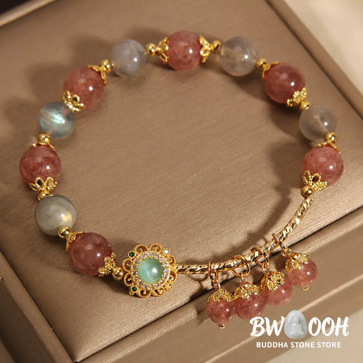 Buddha Stones Strawberry Quartz Moonstone Healing Tassel Charm Bracelet - BWOOOH - Strawberry Quartz&amp;Moonstone(Wrist