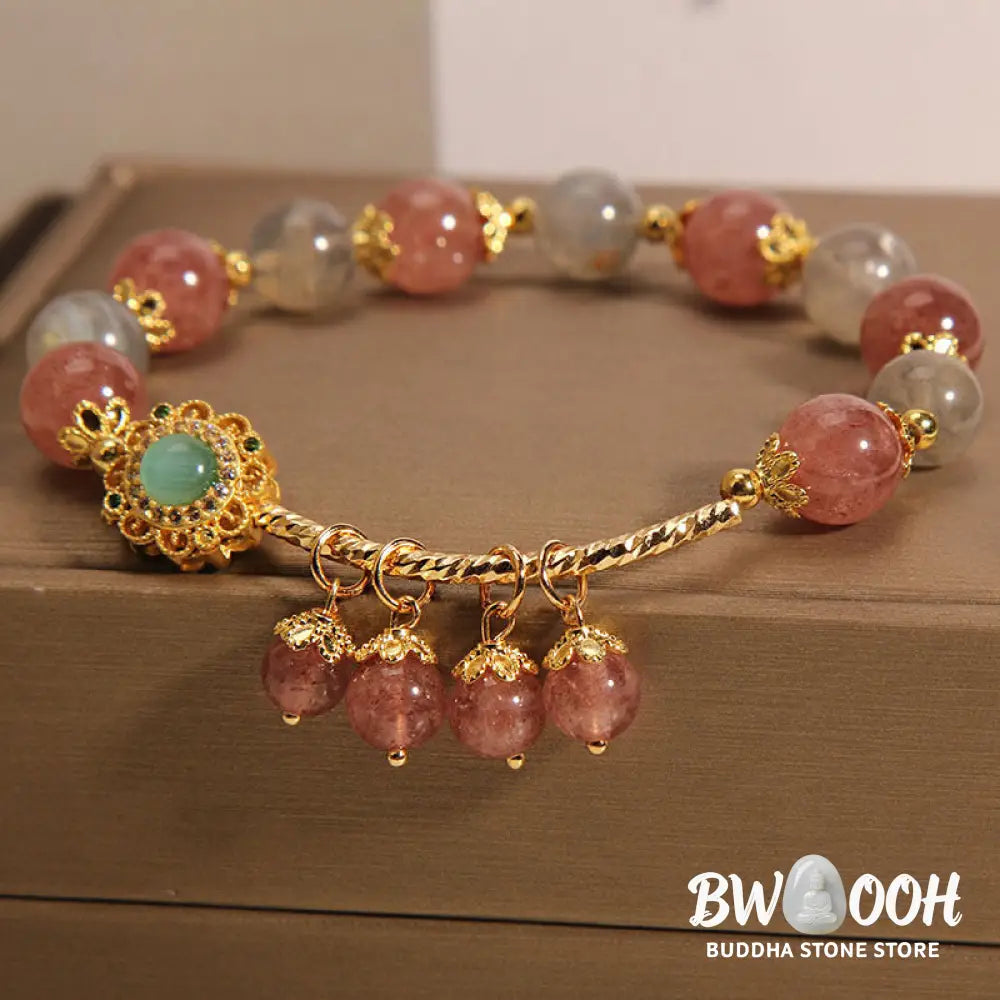 Buddha Stones Strawberry Quartz Moonstone Healing Tassel Charm Bracelet - BWOOOH - Strawberry Quartz&amp;Moonstone(Wrist