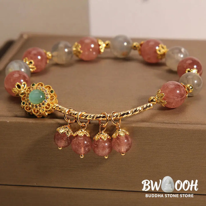 Buddha Stones Strawberry Quartz Moonstone Healing Tassel Charm Bracelet - BWOOOH - Strawberry Quartz&amp;Moonstone(Wrist