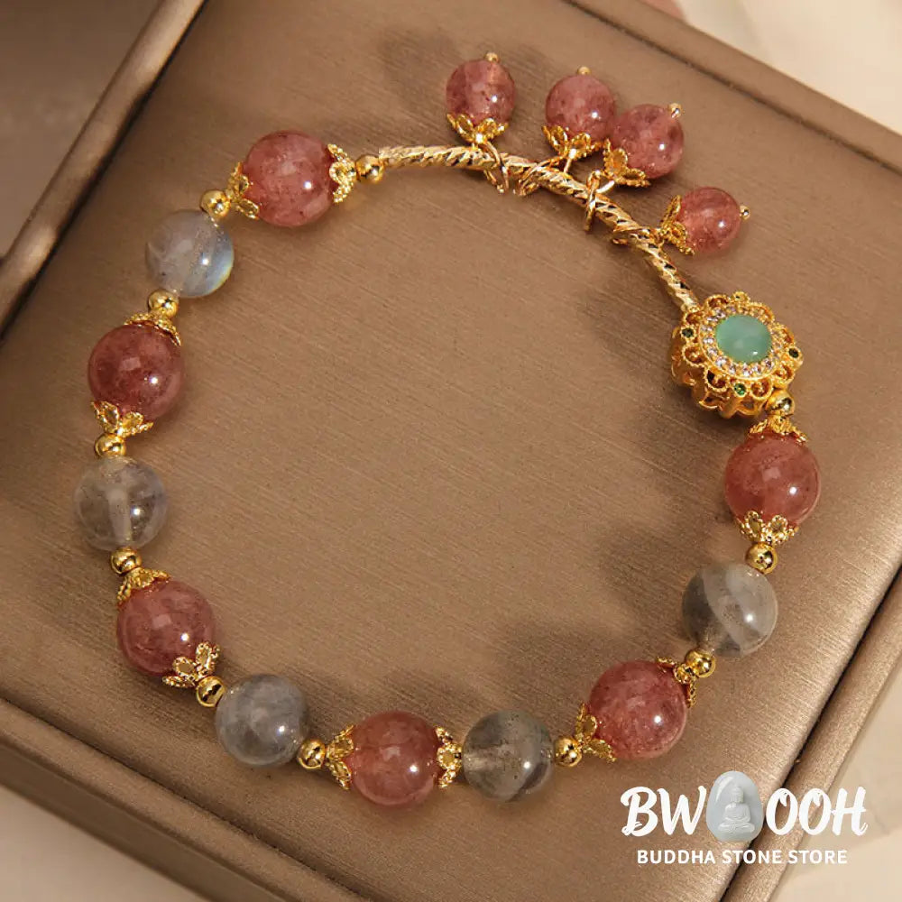 Buddha Stones Strawberry Quartz Moonstone Healing Tassel Charm Bracelet - BWOOOH - Strawberry Quartz&amp;Moonstone(Wrist