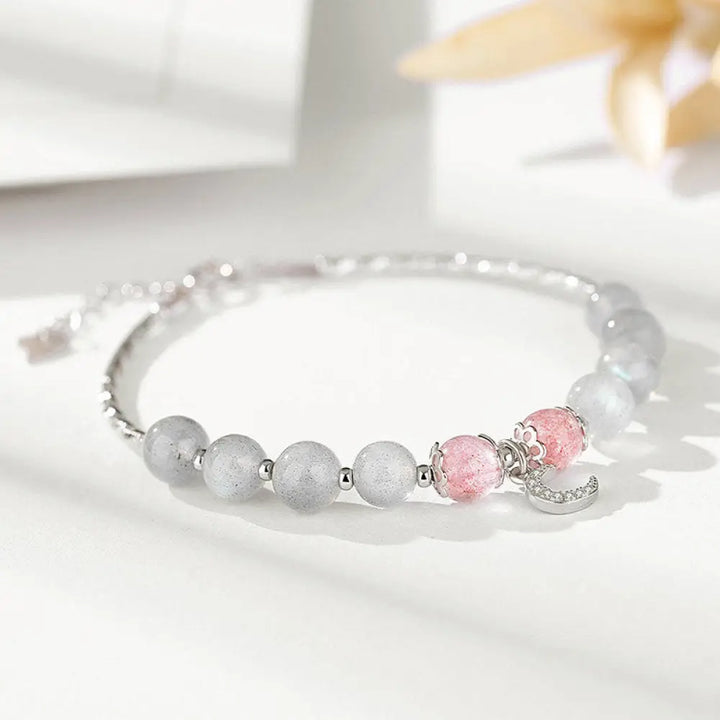 BWOOOH Strawberry Quartz Moonstone Luck Moon Charm Bracelet – Moonstone feng shui car charm for healing and spiritual wellness