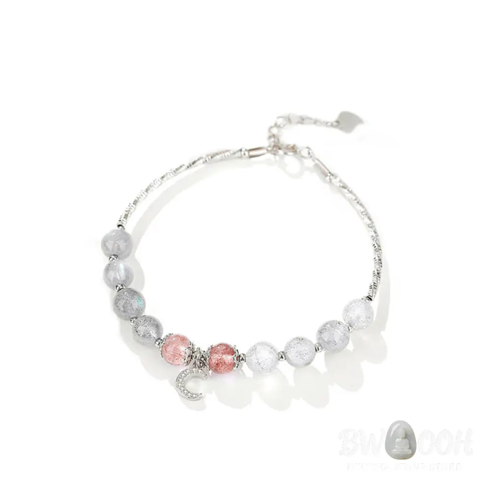 Buddha Stones Strawberry Quartz Moonstone Luck Moon Charm Bracelet - BWOOOH - Strawberry Quartz&amp;Moonstone - Bracelet