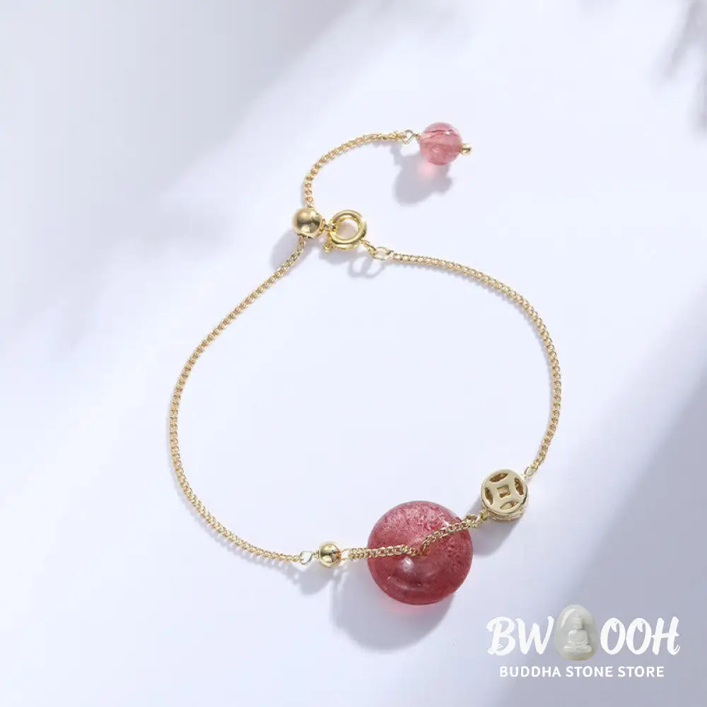 BWOOOH Strawberry Quartz Peace Buckle Coin Love Bracelet | natural stone spiritual bracelet for healing and mindful living