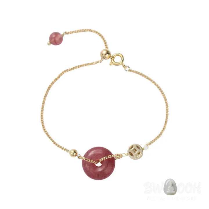 BWOOOH Strawberry Quartz Peace Buckle Coin Love Bracelet | natural stone spiritual bracelet for healing and mindful living