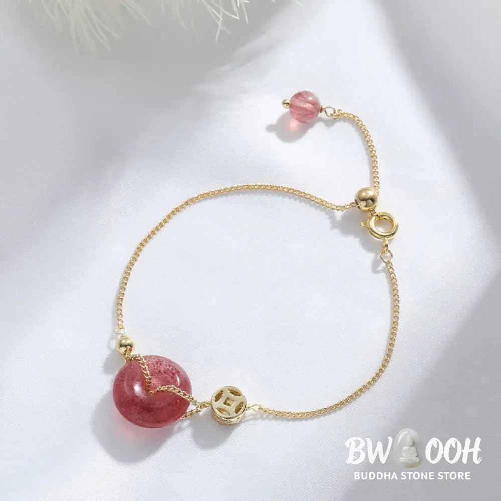 BWOOOH Strawberry Quartz Peace Buckle Coin Love Bracelet | natural stone spiritual bracelet for healing and mindful living