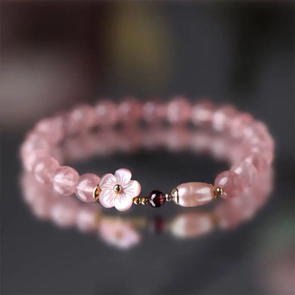 BWOOOH Strawberry Quartz Peach Blossom Love Bracelet — Strawberry Quartz crystal healing bracelet for spiritual healing an...