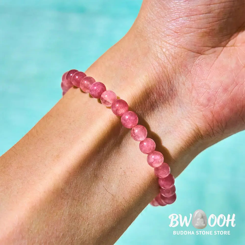 Buddha Stones Strawberry Quartz Pearl Cat Rabbit Healing Bracelet - BWOOOH - Bracelet
