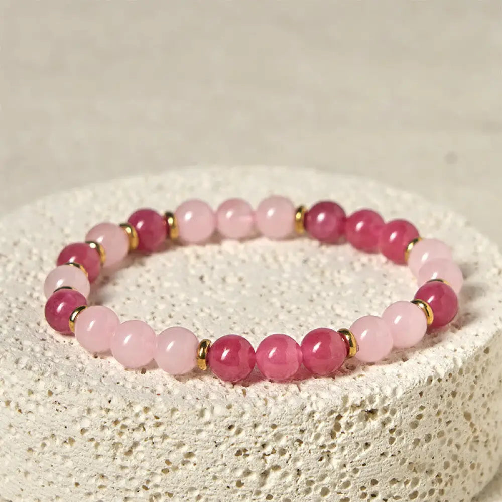 Buddha Stones Strawberry Quartz Pink Crystal Beads Love Positive Bracelet - Strawberry Quartz & Pink Crystal (Wrist