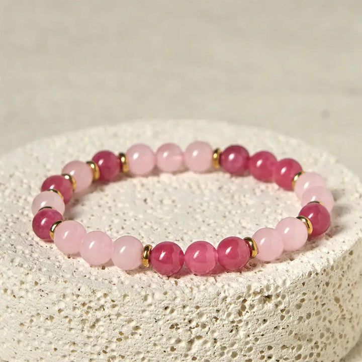 Buddha Stones Strawberry Quartz Pink Crystal Beads Love Positive Bracelet - Strawberry Quartz &amp; Pink Crystal (Wrist