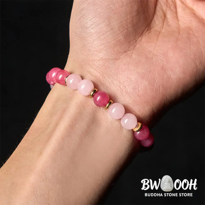 Buddha Stones Strawberry Quartz Pink Crystal Beads Love Positive Bracelet - Strawberry Quartz &amp; Pink Crystal (Wrist